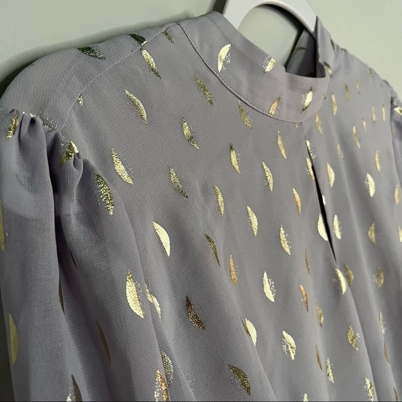 Modcloth Womens M Medium Gold and Purple Chiffon Mock Neck Dress. - Picture 4 of 8